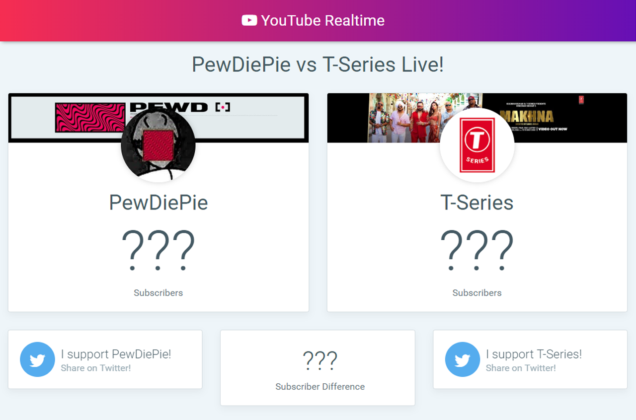 Pewdiepie Vs T Series Live Subscriber Count Youtube Realtime